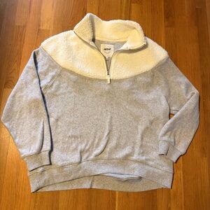 Aerie Cream and Gray Sherpa and fleece Quarter-Zip